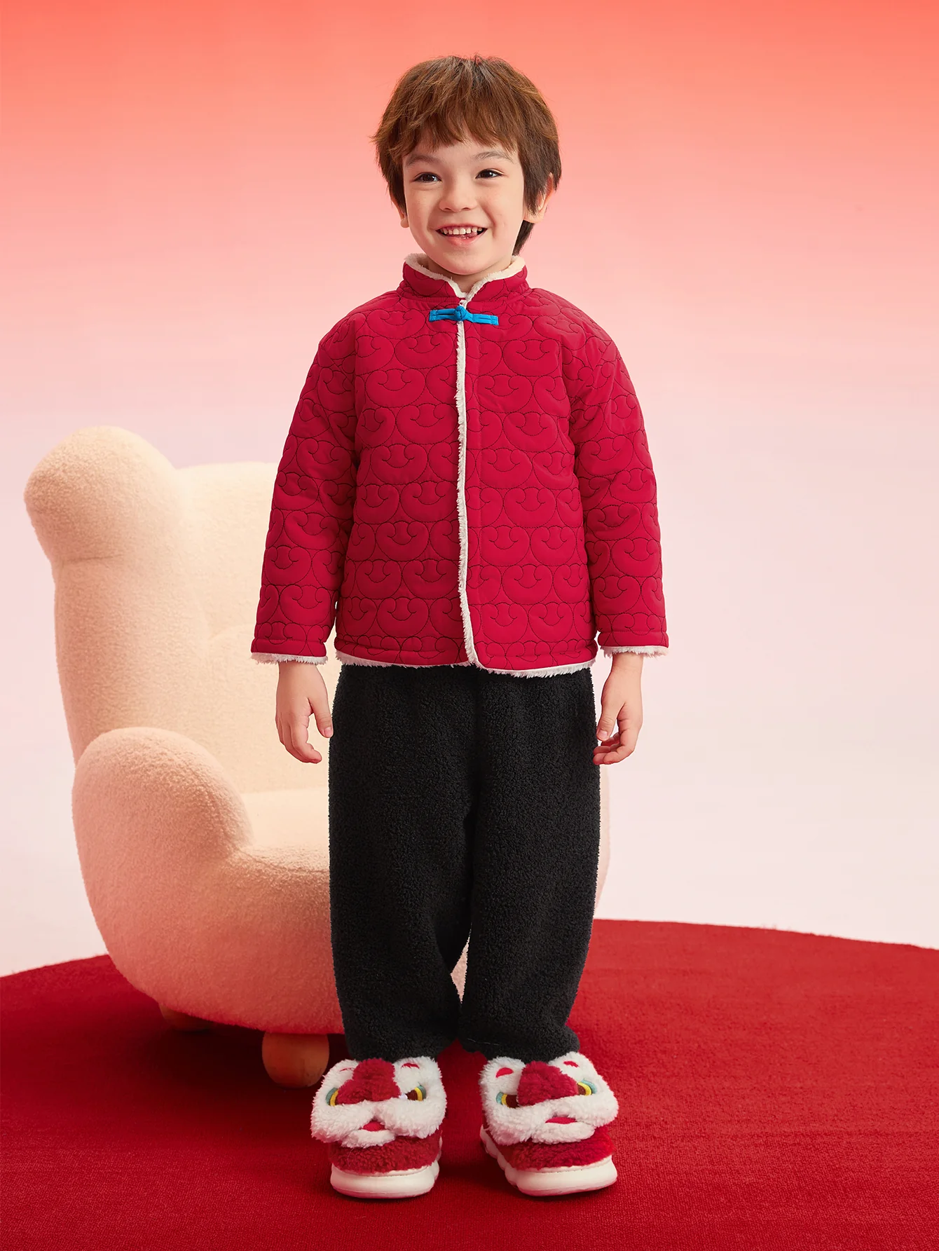 Balabala Baby Cotton Coat 2025 New Thermal Boy And Girl New Year's Greeting Outfit Outdoor Red - Image 2