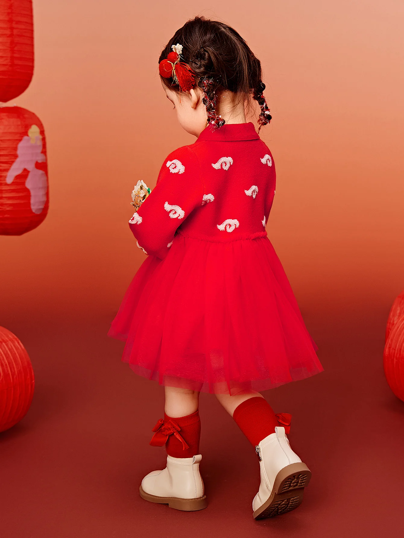Baby Girl New Year's season patriotic style knitted dress - Image 3