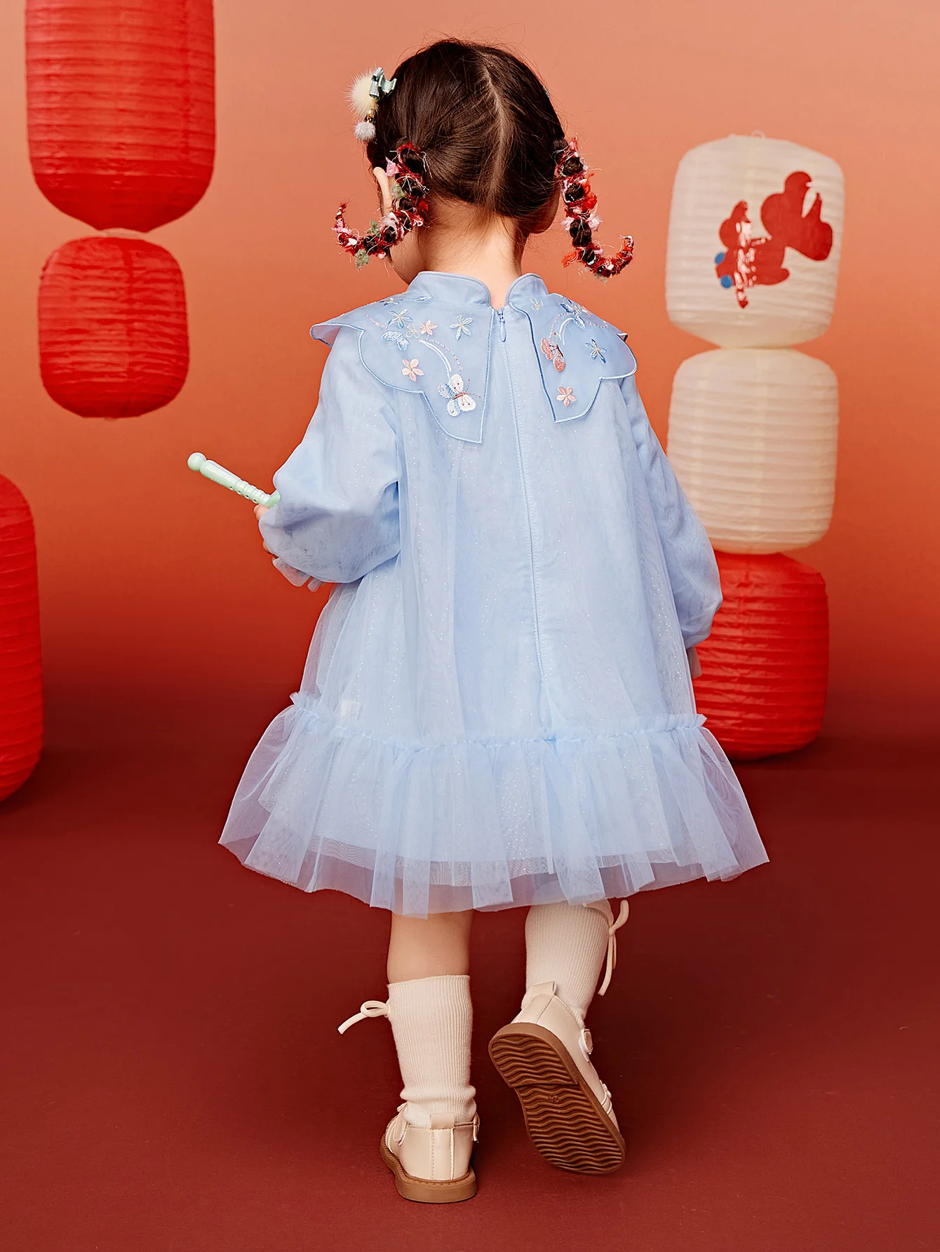 Baby Girl Chinese Style Sweet Mesh Dress - Image 3