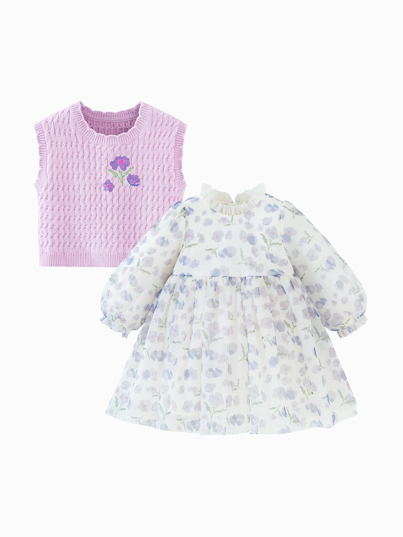minibala Baby GirlMesh dress soft skin-friendly sweet woolen vest two-piece set - Image 10