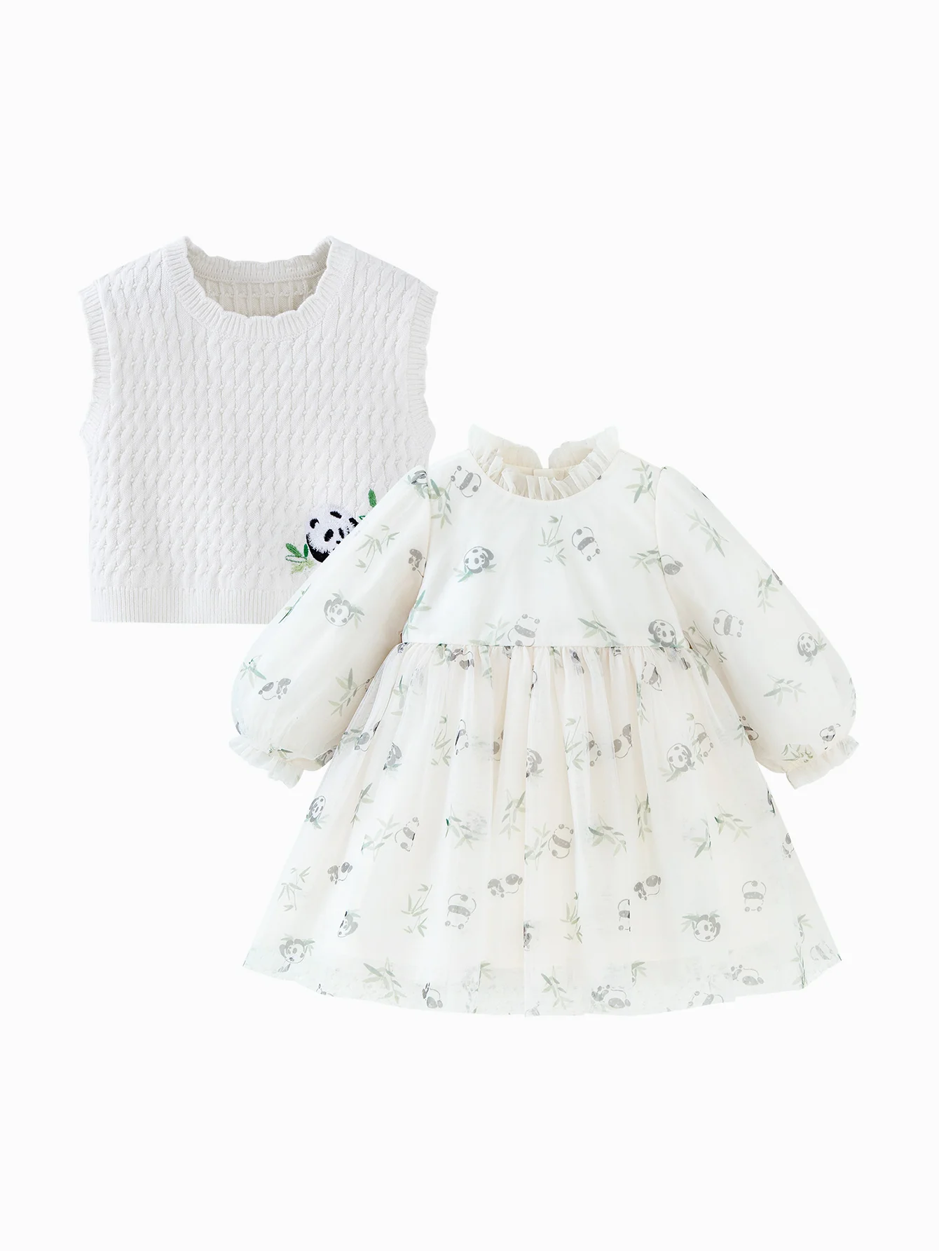 minibala Baby GirlMesh dress soft skin-friendly sweet woolen vest two-piece set - Image 4
