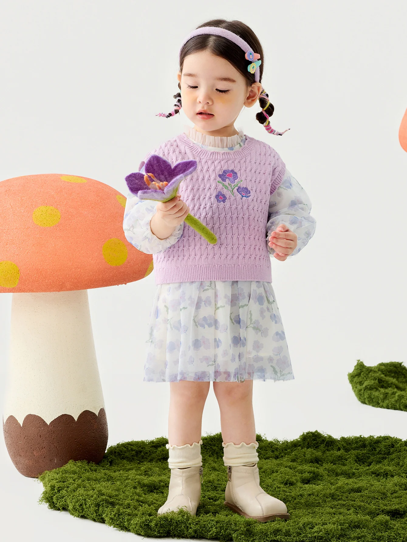 minibala Baby GirlMesh dress soft skin-friendly sweet woolen vest two-piece set - Image 7