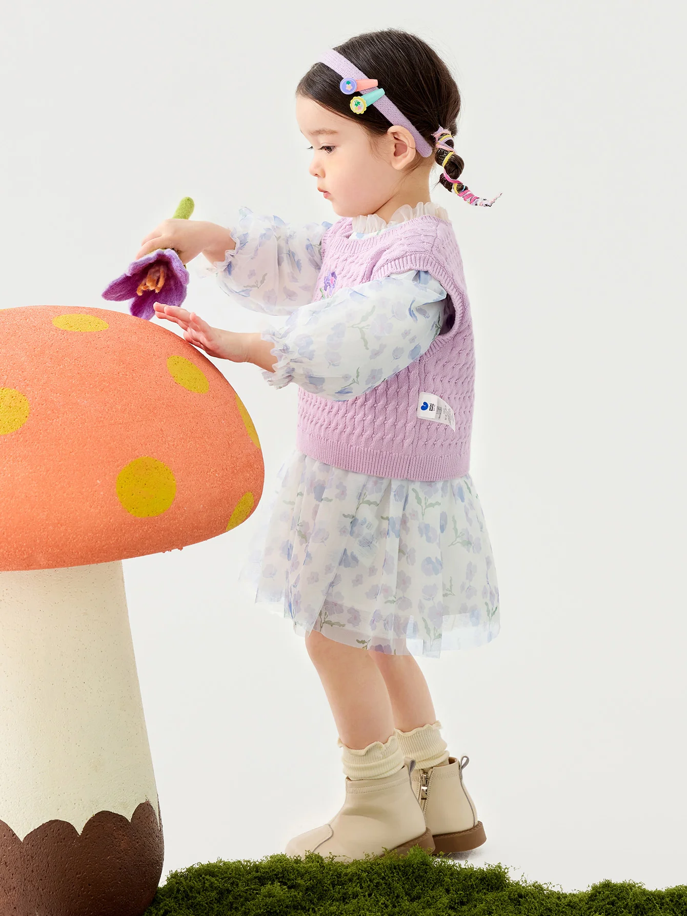 minibala Baby GirlMesh dress soft skin-friendly sweet woolen vest two-piece set - Image 8