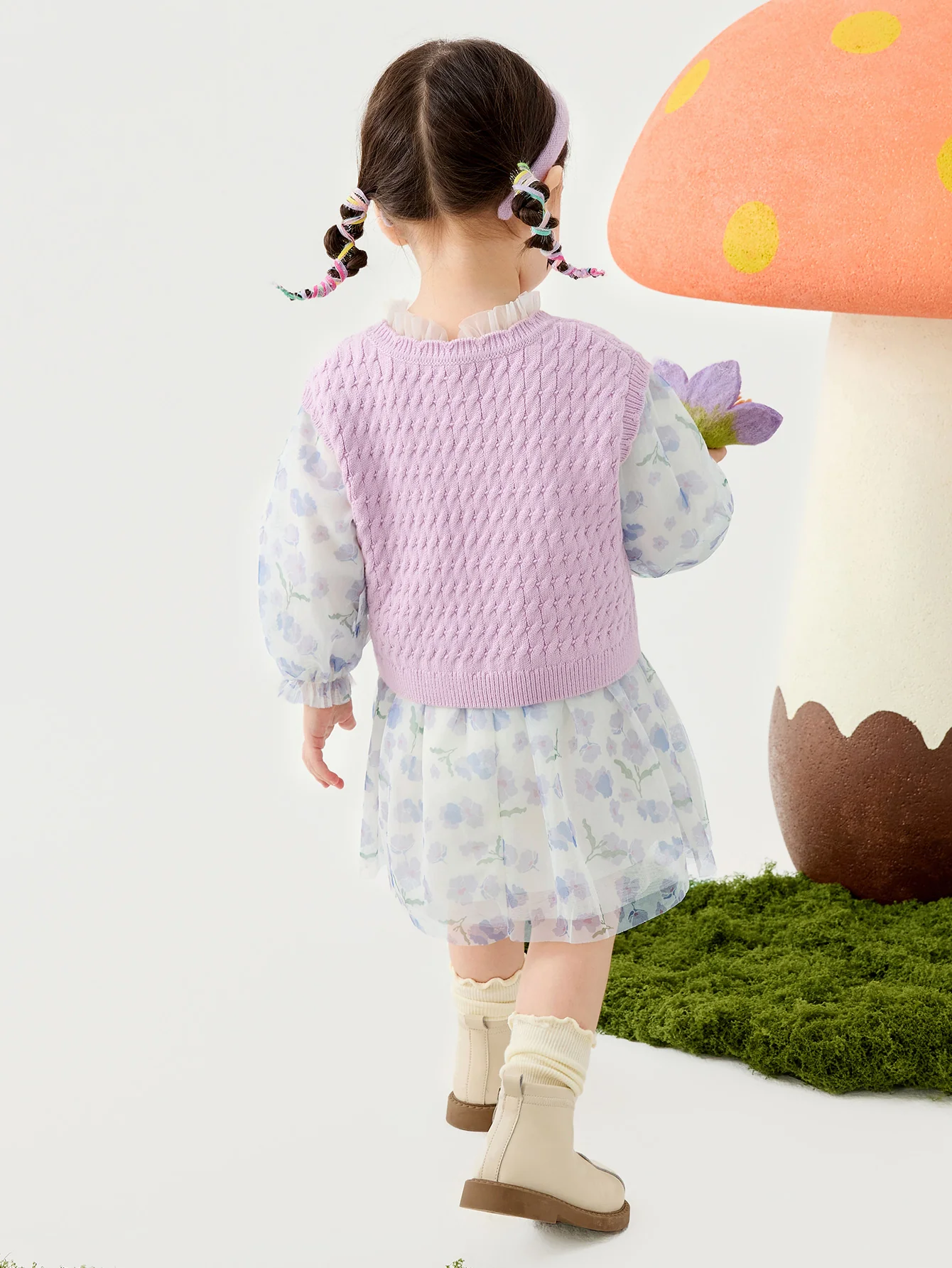 minibala Baby GirlMesh dress soft skin-friendly sweet woolen vest two-piece set - Image 9