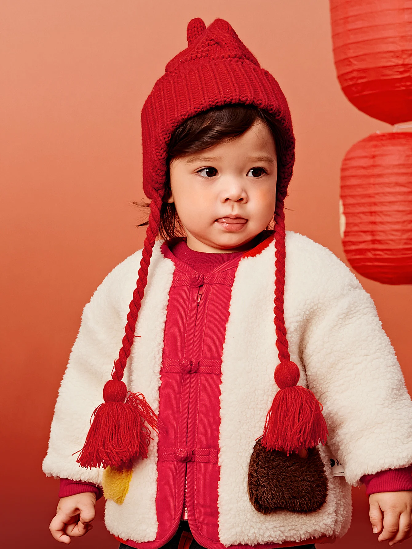 minibala Baby Unisex New Winter Children's New Year Knitted Hat Warm Red Hat - Image 2