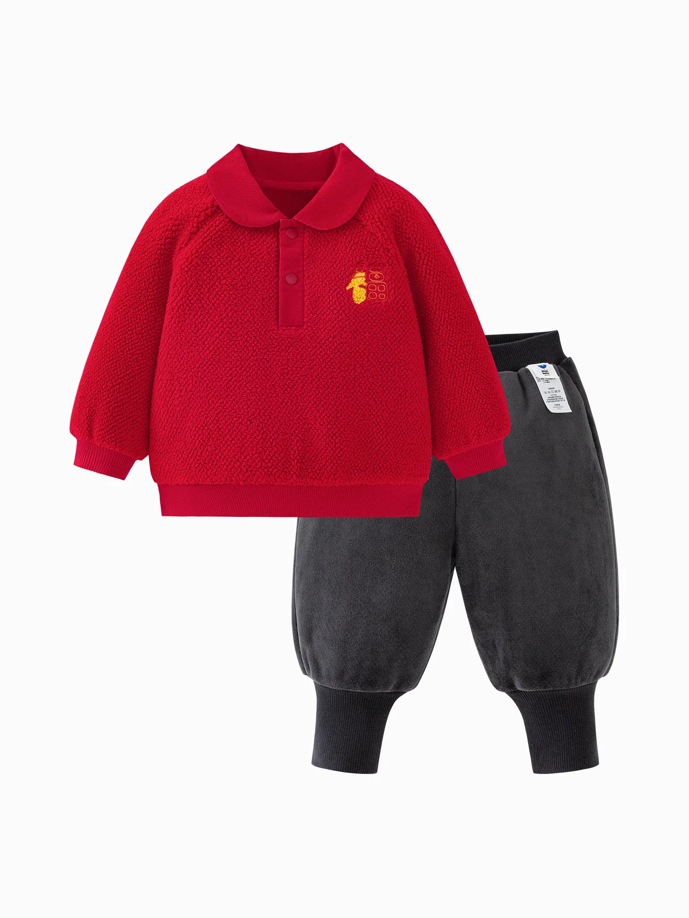 minibala Baby Unisex Comfortable, Thick and Warm Double-Faced Fleece Sweatshirt and Trousers Two-Piece Set - Image 4