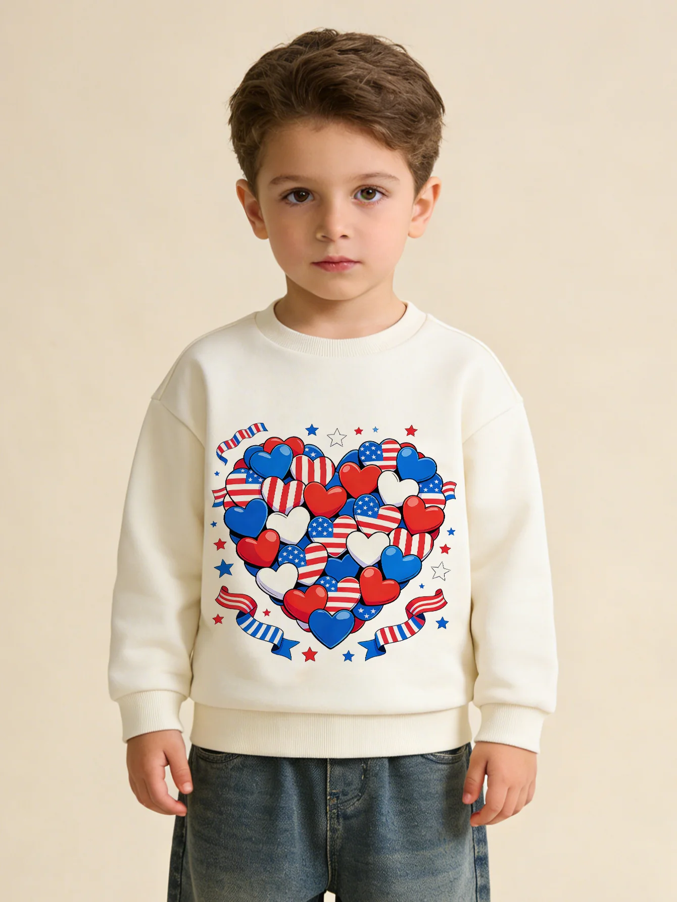 balabala Unisex Kids American Flag Hearts 4th of July Sweatshirt - Image 2