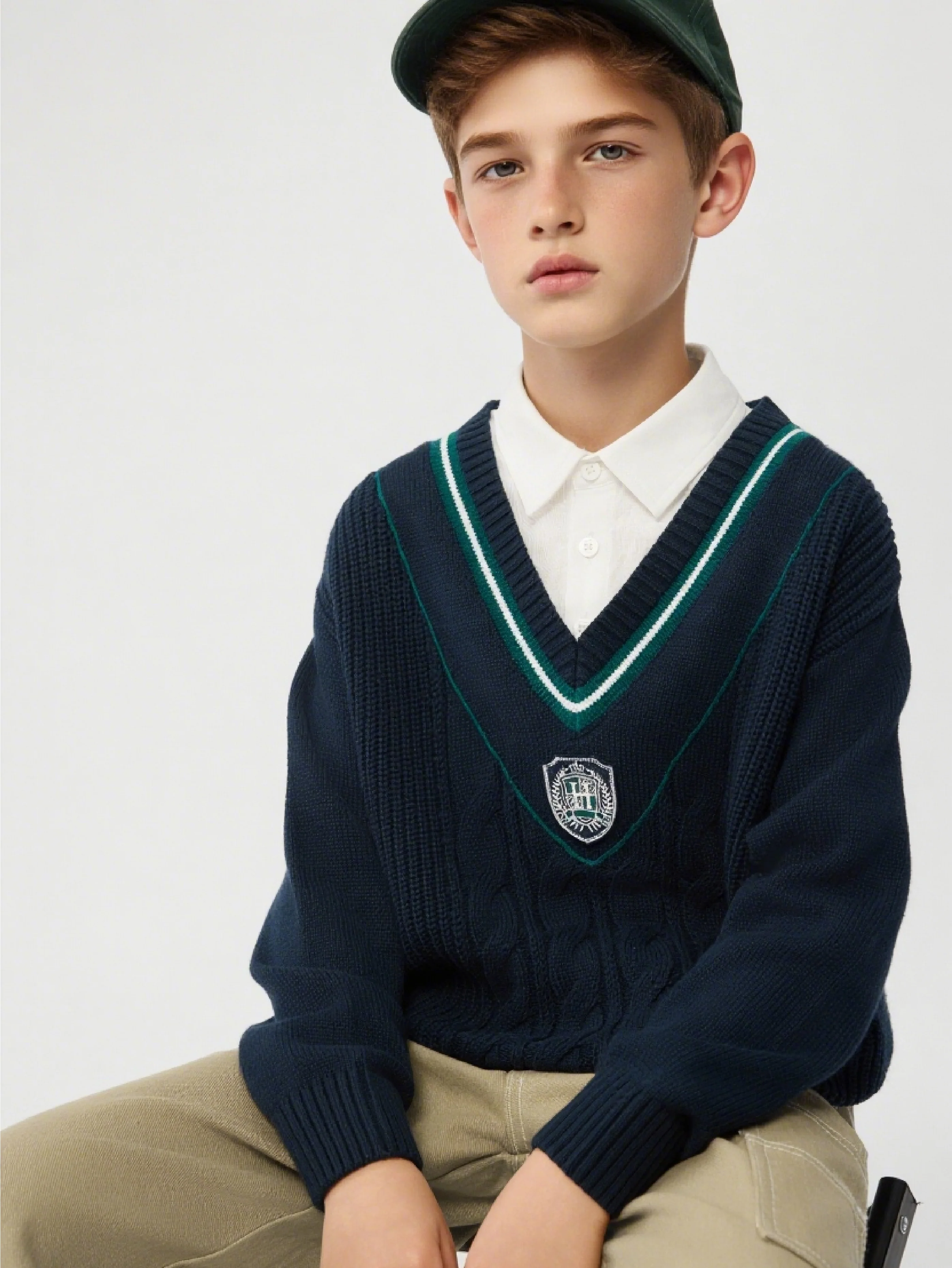 balabala New Preppy Style Boy Patchwork Collar Sweater - Image 12
