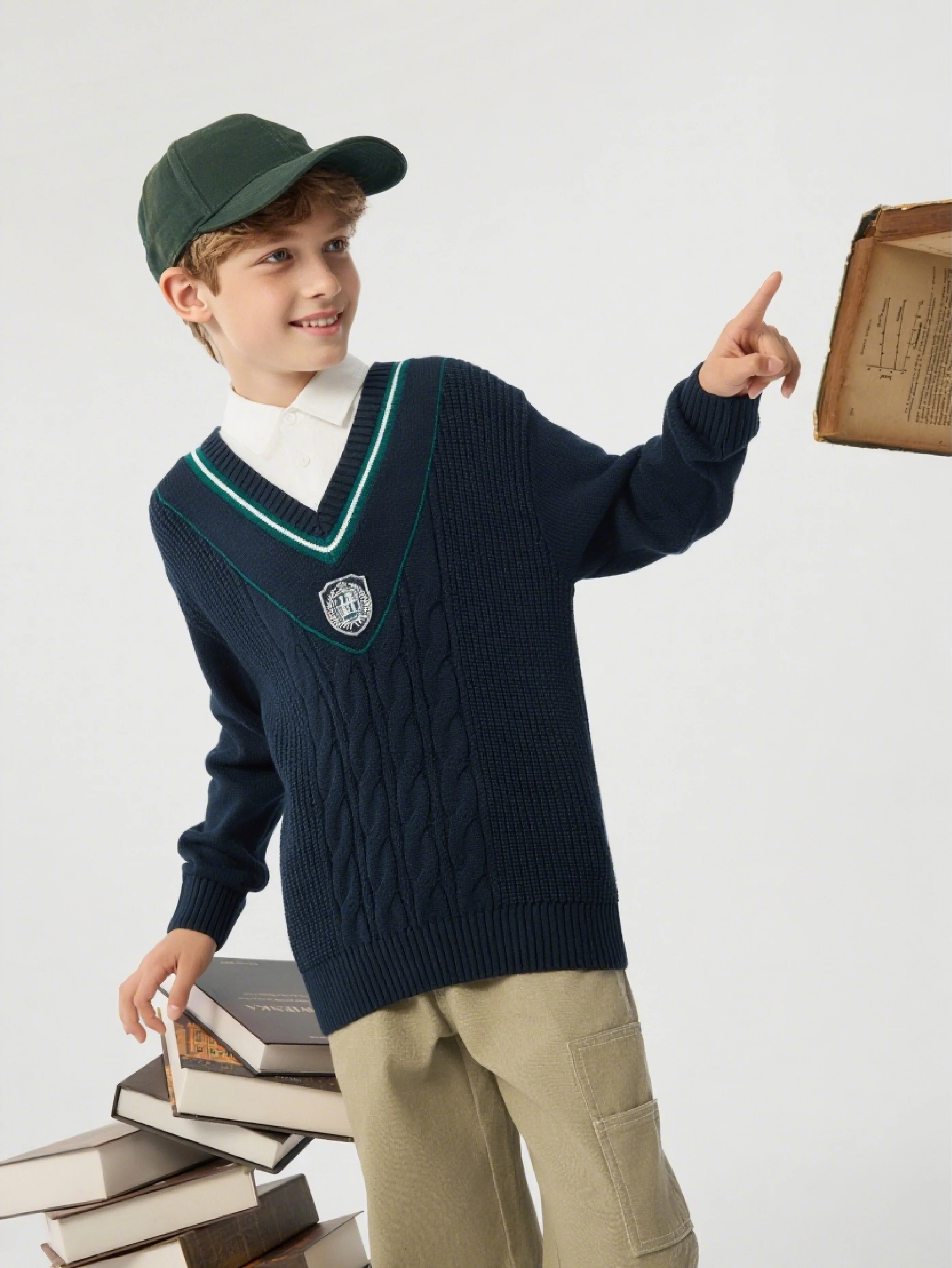 balabala New Preppy Style Boy Patchwork Collar Sweater - Image 13