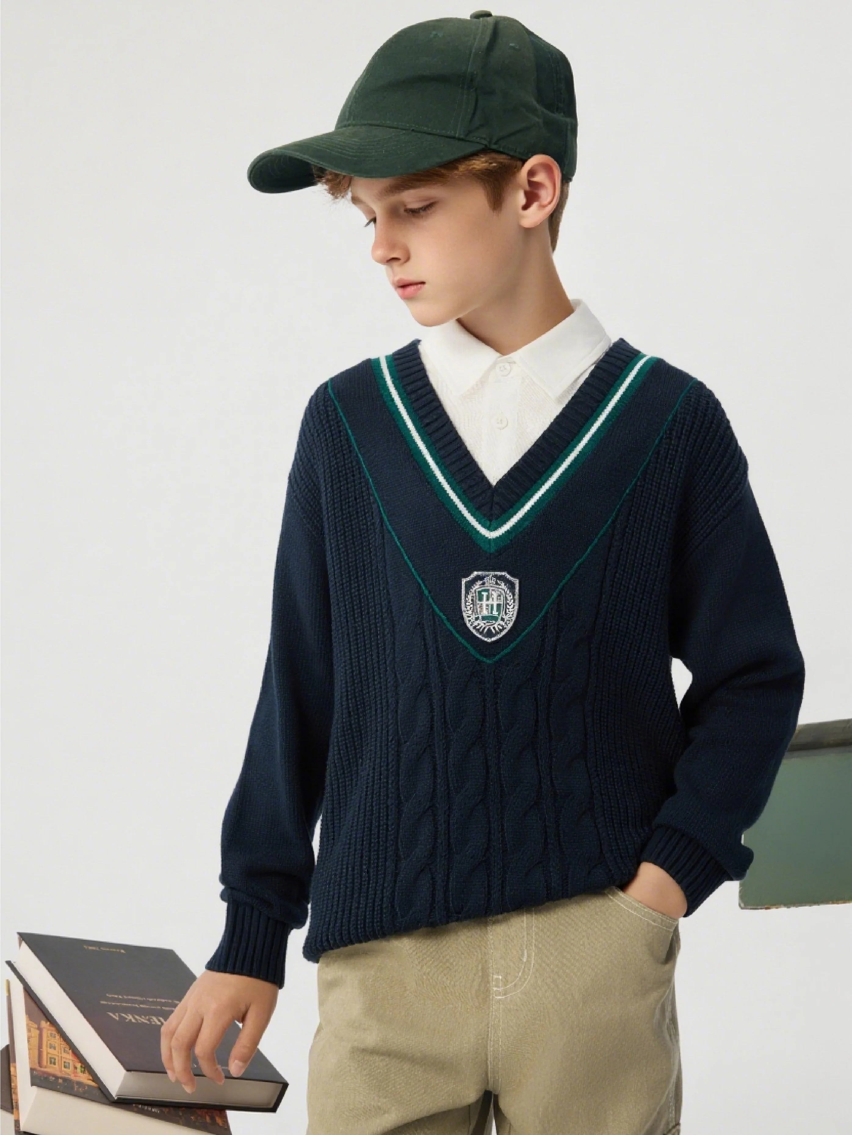 balabala New Preppy Style Boy Patchwork Collar Sweater - Image 14
