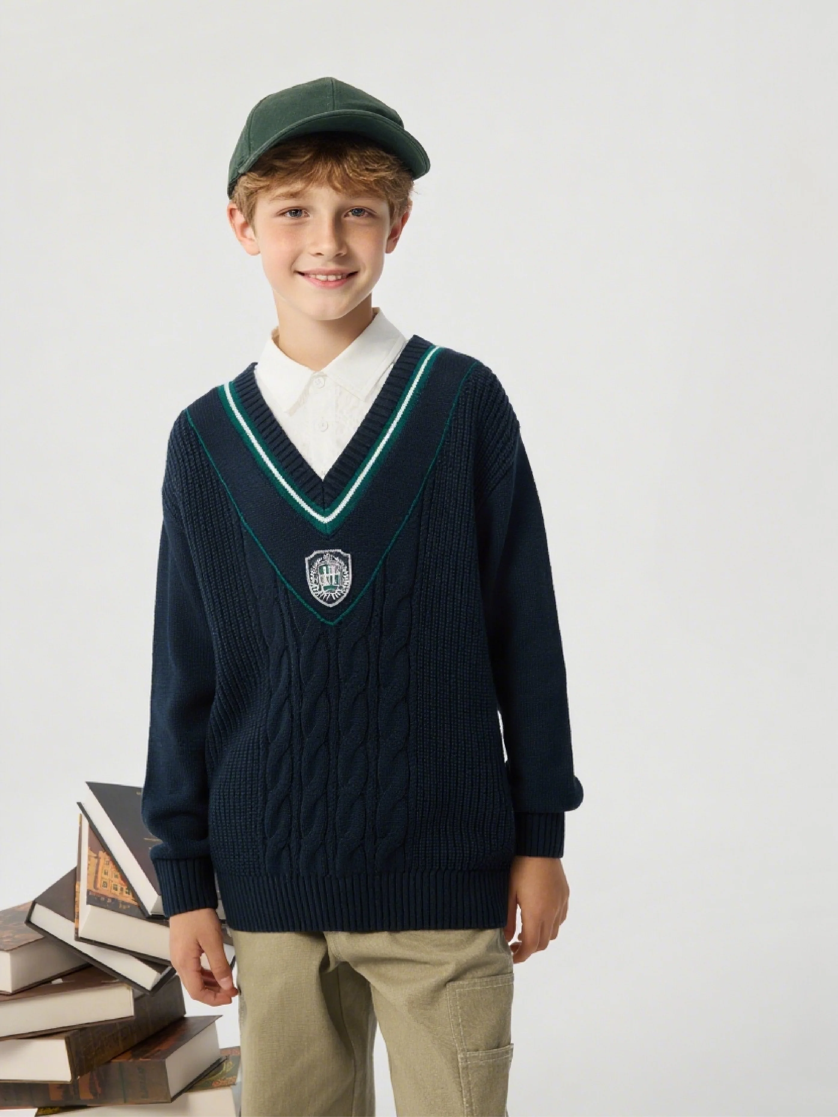 balabala New Preppy Style Boy Patchwork Collar Sweater - Image 16