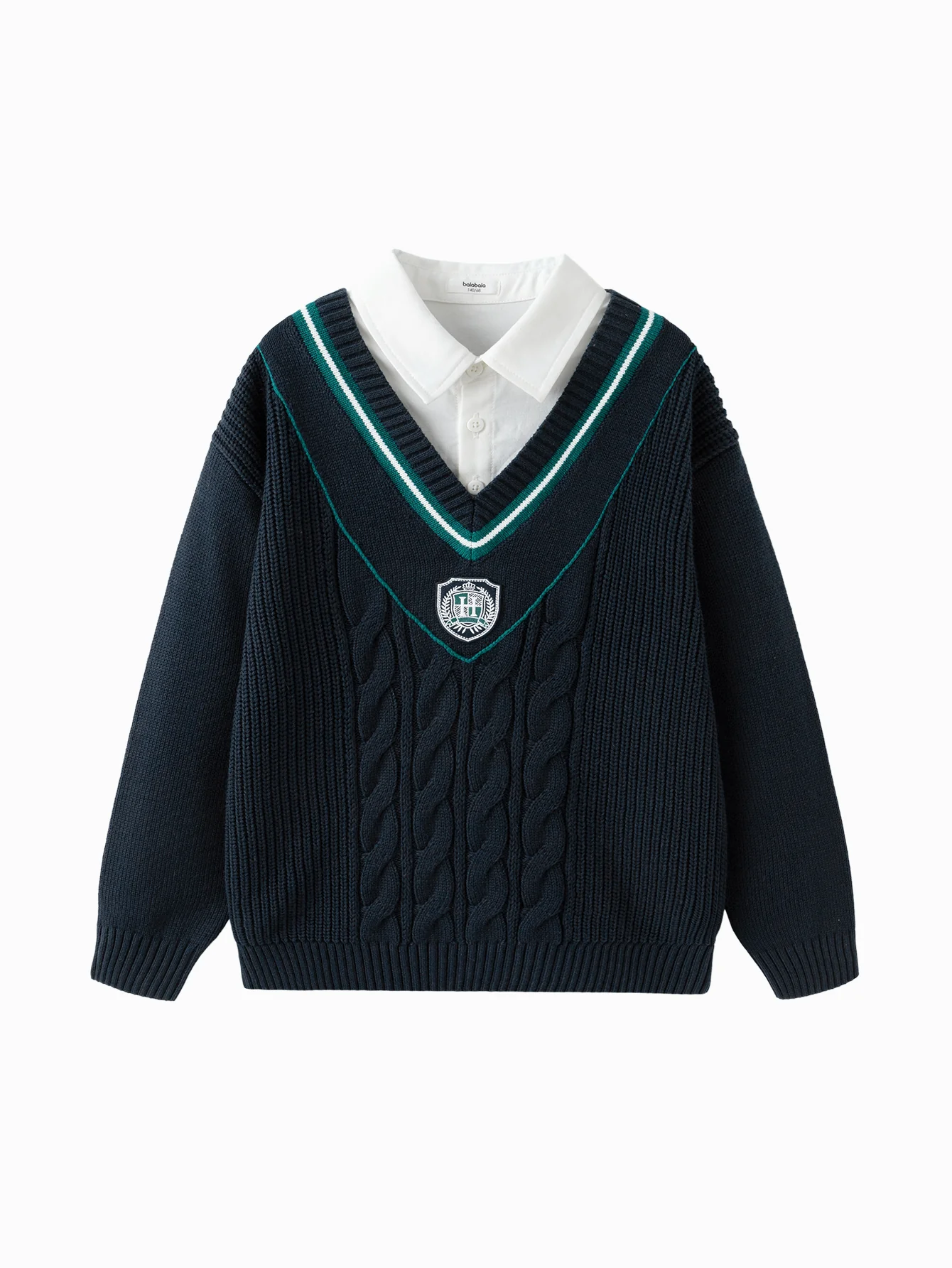 balabala New Preppy Style Boy Patchwork Collar Sweater - Image 18