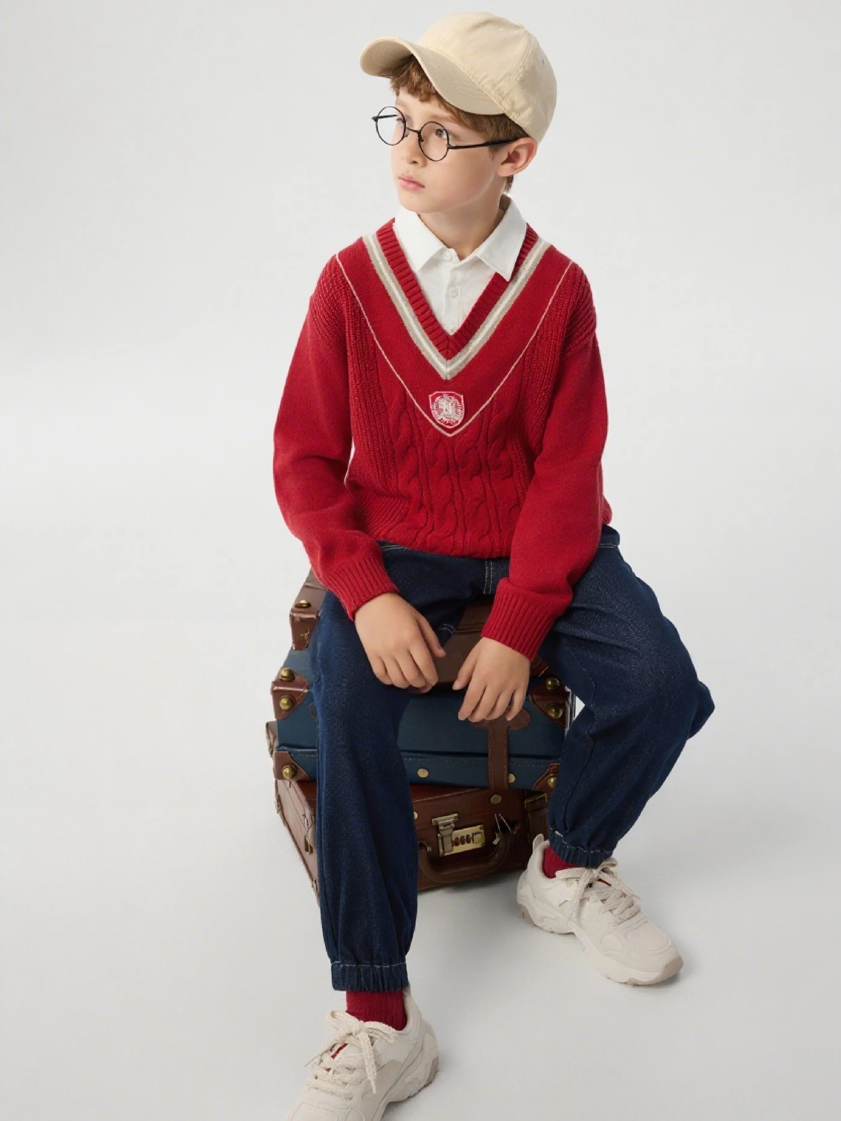 balabala New Preppy Style Boy Patchwork Collar Sweater - Image 3