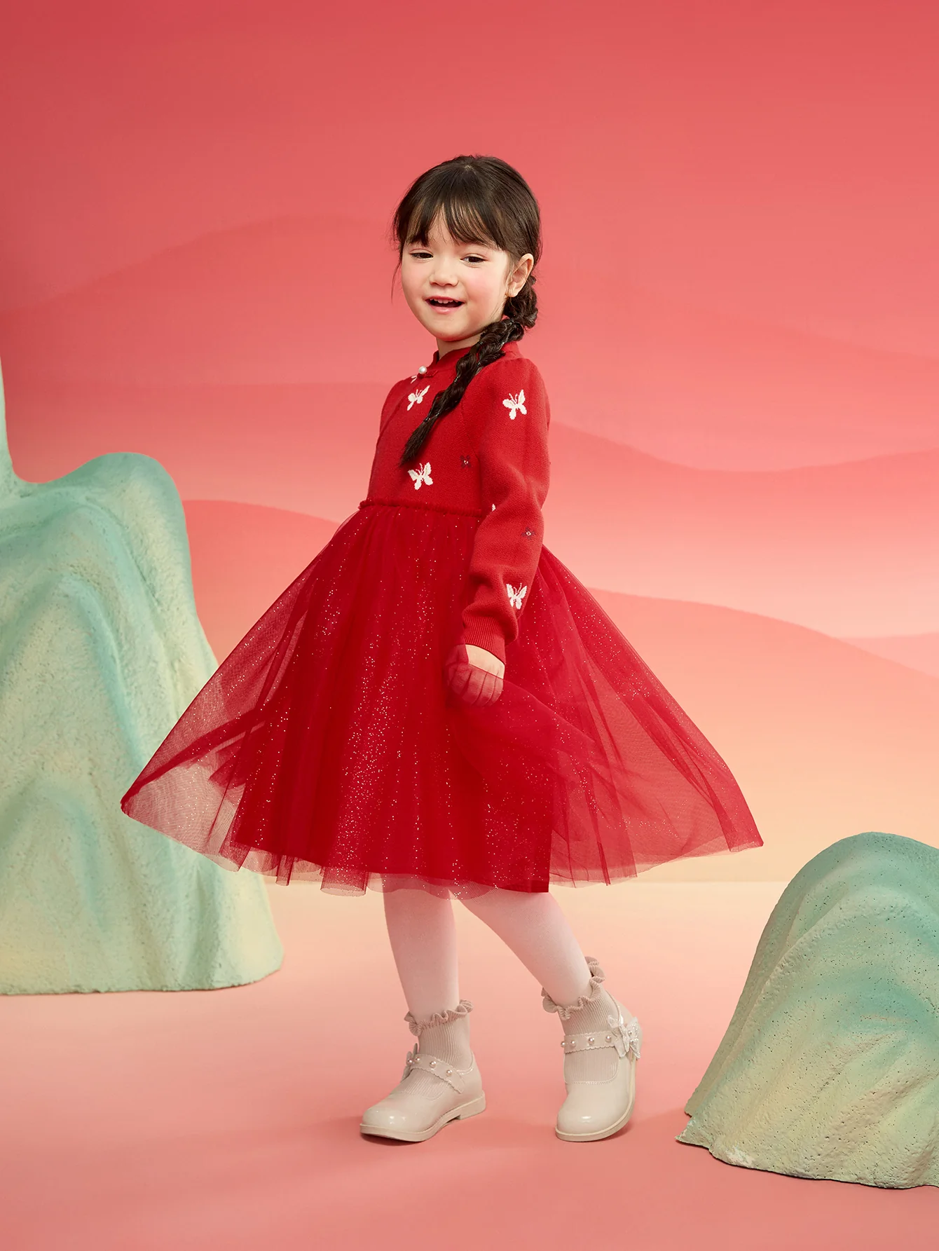 Balabala Children Clothes Girl Dress Children Skirt Knitted Mesh 2025 Winter New Princess Dress New Year - Image 3