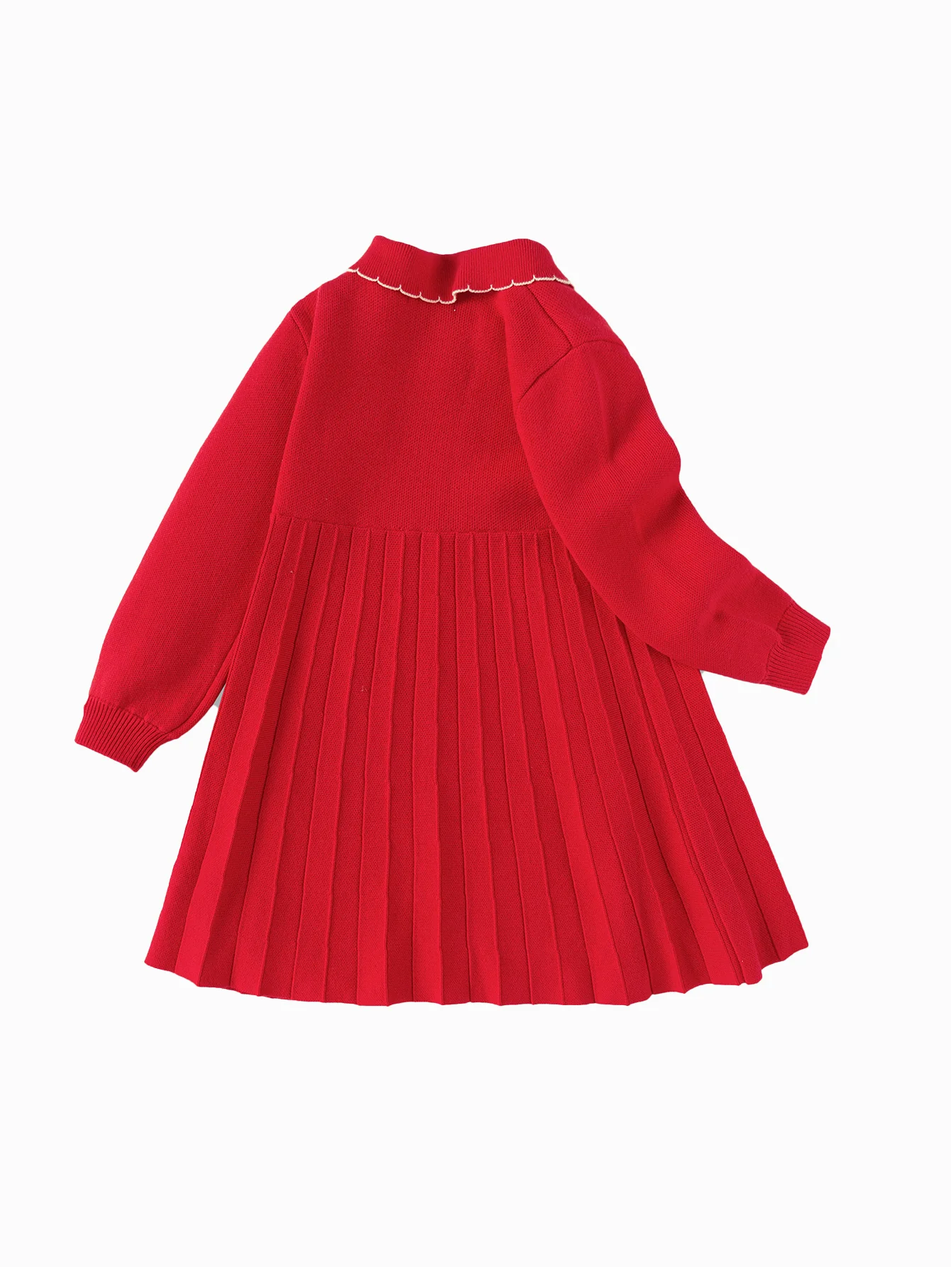 Balabala Girl New Year's Chinese Style Red Knitted Dress Winter Pleated Princess Dress - Image 5