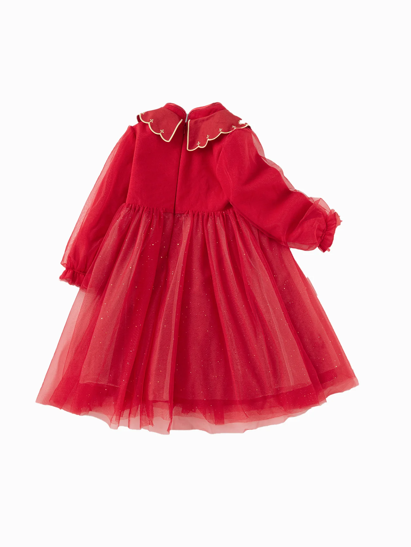 Balabala Children Clothes Girl New Chinese Style Dress 2025 Winter New Red Mesh Princess New Year's Dress - Image 5