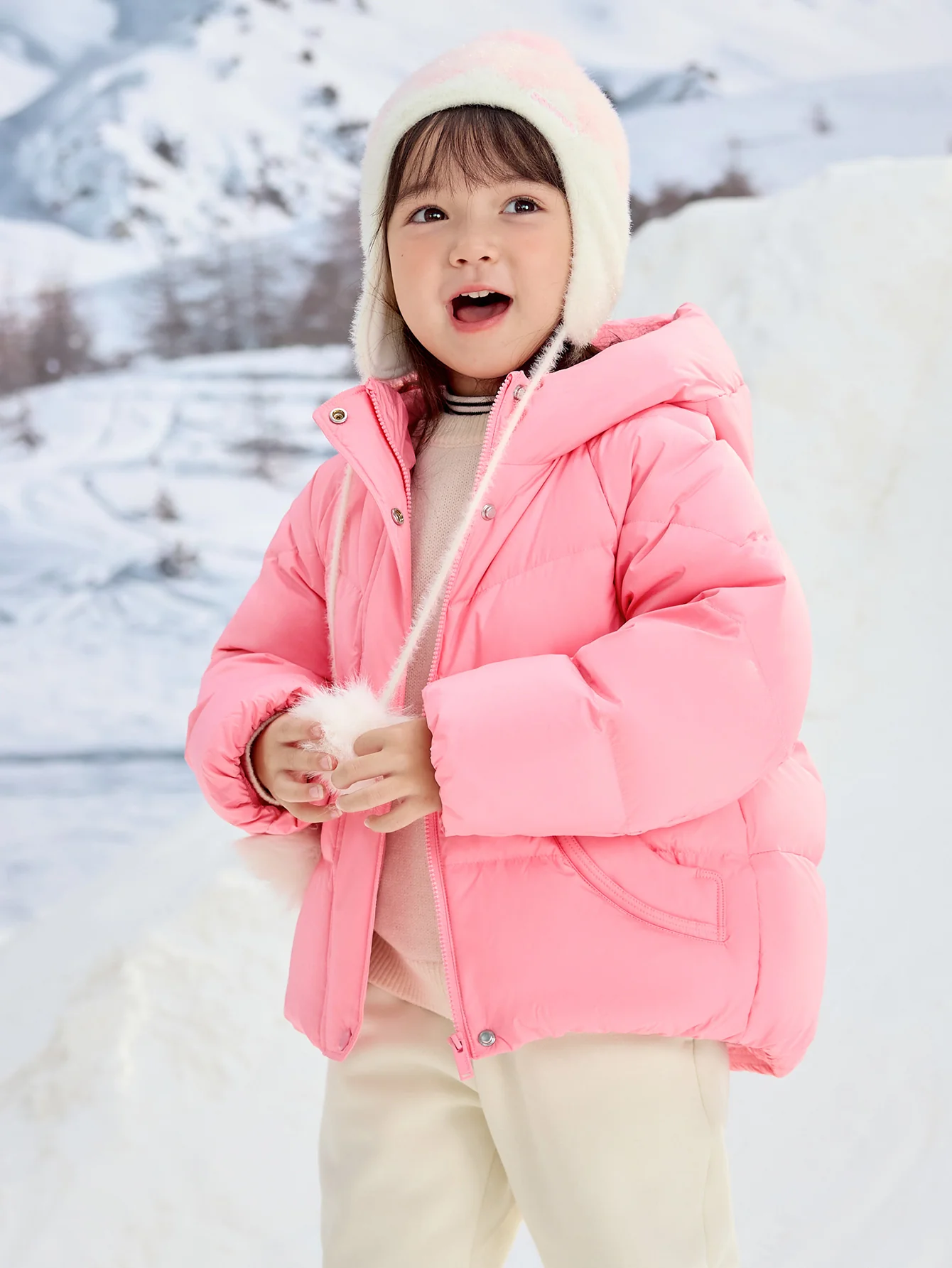 Girl Toddler And Kid Hooded 3D Pocket Down Jacket - Image 8