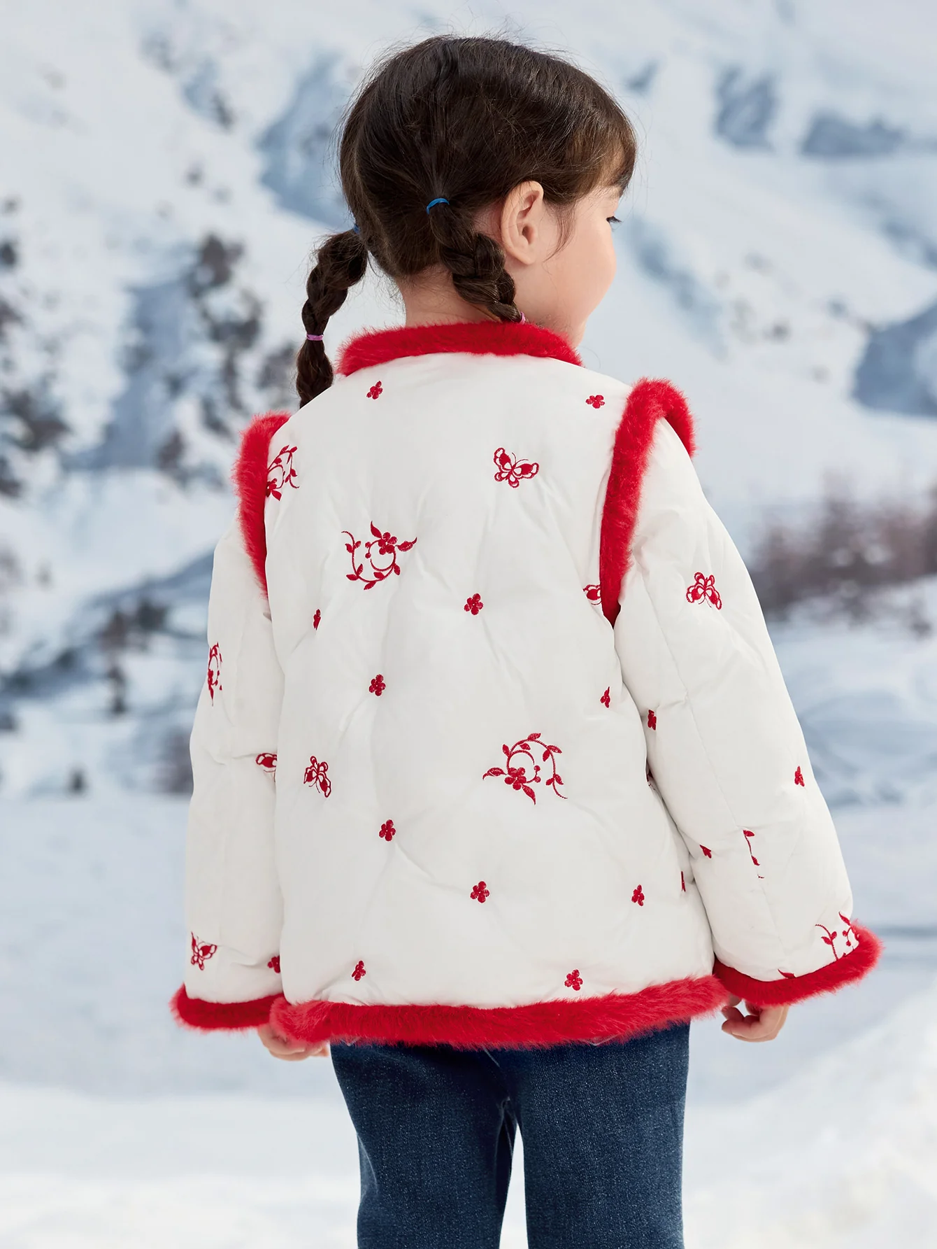 Girl Toddler Butterfly And Flower Embroidery New Chinese Style Down Jacket - Image 3