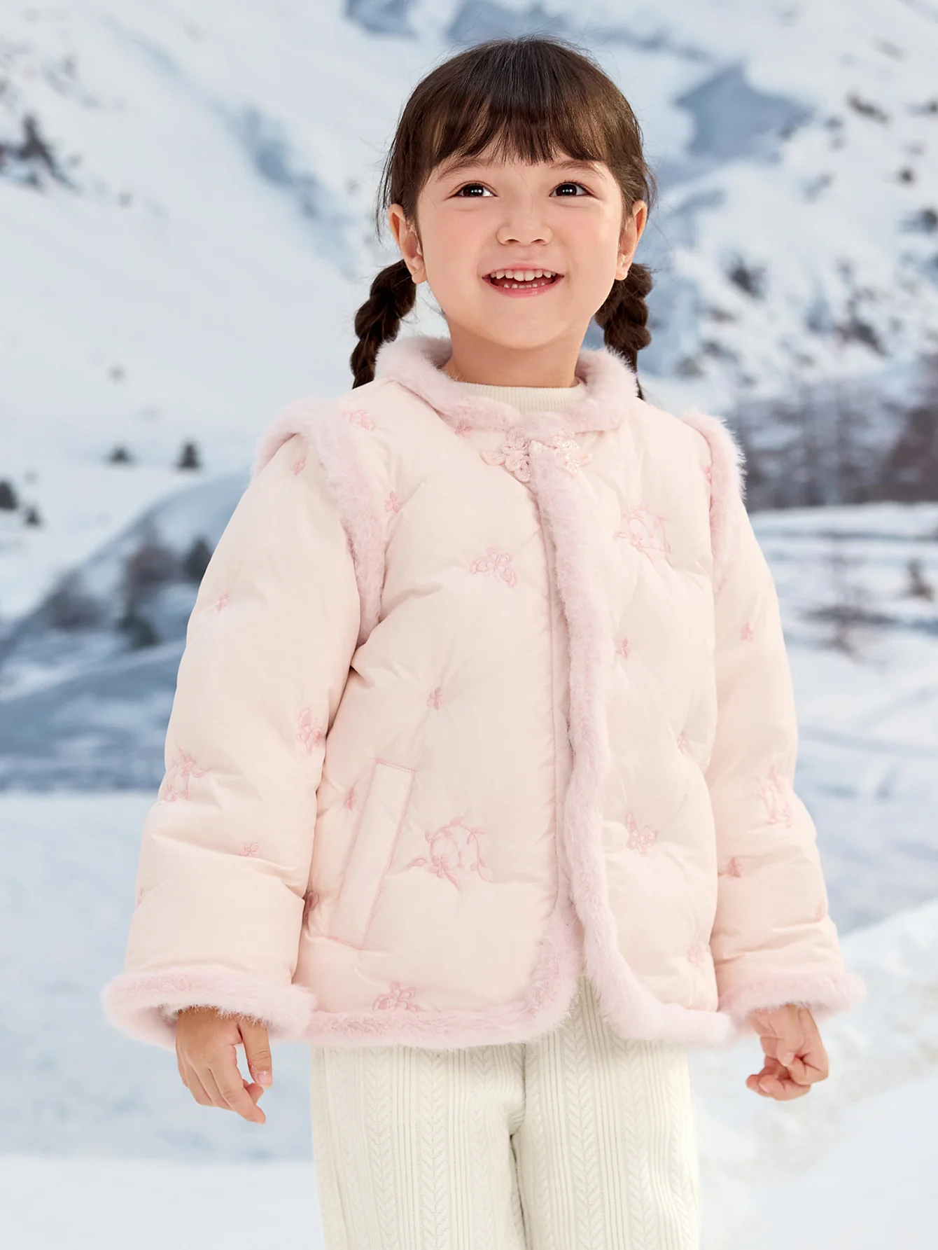 Girl Toddler Butterfly And Flower Embroidery New Chinese Style Down Jacket - Image 7