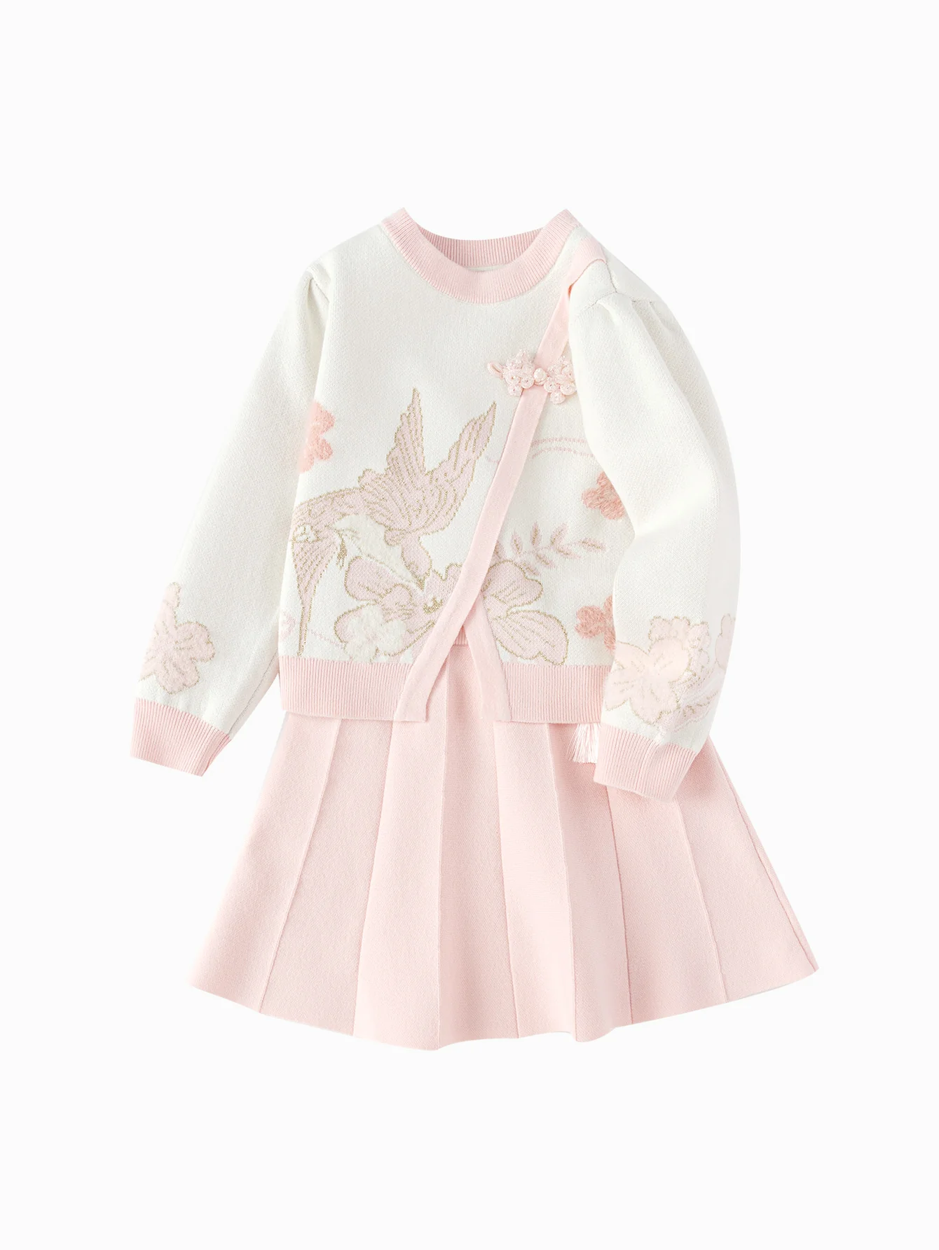 Girl Toddler New Year Swallow Flower Pattern Long Sleeve Suit - Image 4