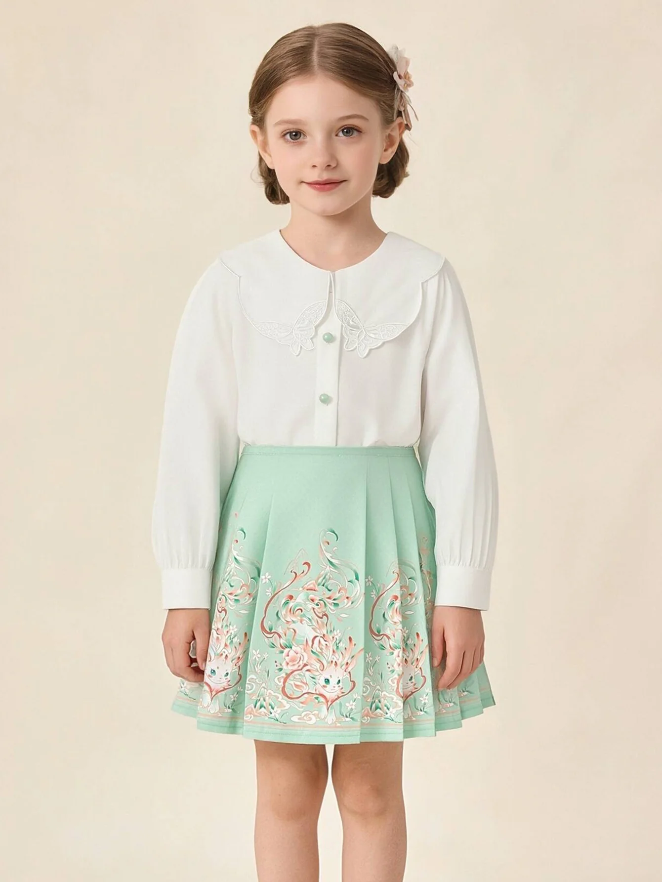 Balabala Children Clothes Girls Hourse-Face Skirt Suit 2025 Winter New Embroidered Shirt Skirt New Year's Outfit - Image 6