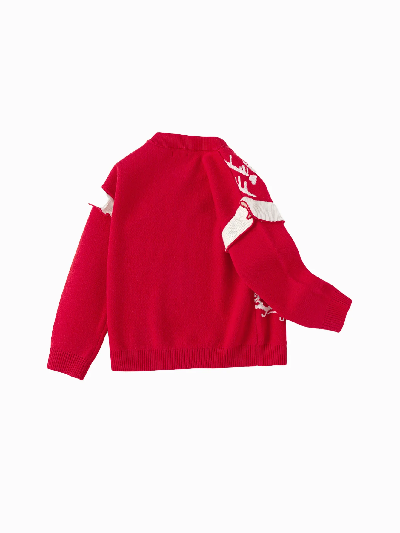 Balabala Girls Sweater Children Jacquard Knitwear 2024 Winter New Color-Block Knitwear Top Red Fashion - Image 5