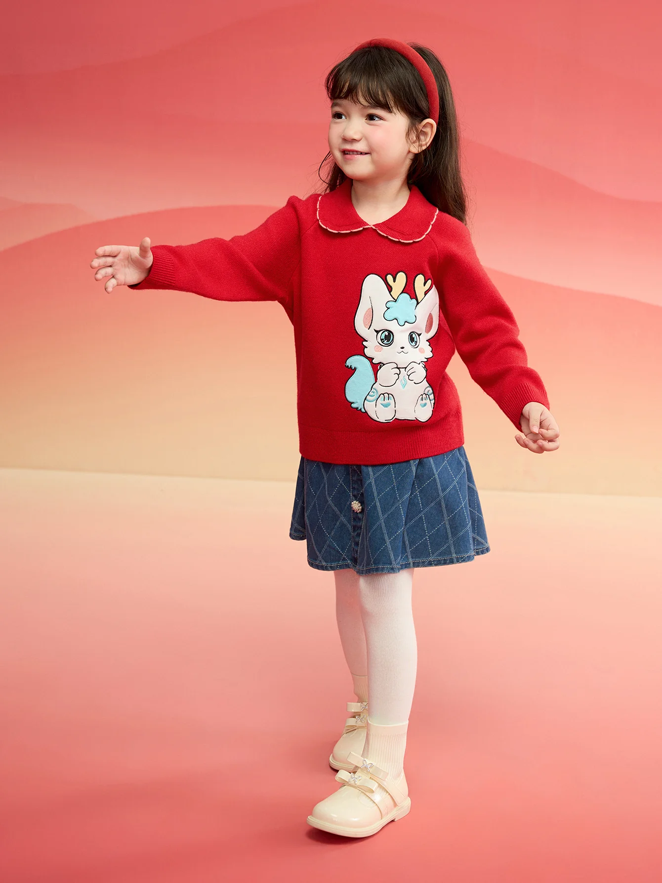 Balabala Girls Sweater 2024 New Winter Kids Knitwear Top New Year's Red Fashion Exquisite Trendy - Image 3