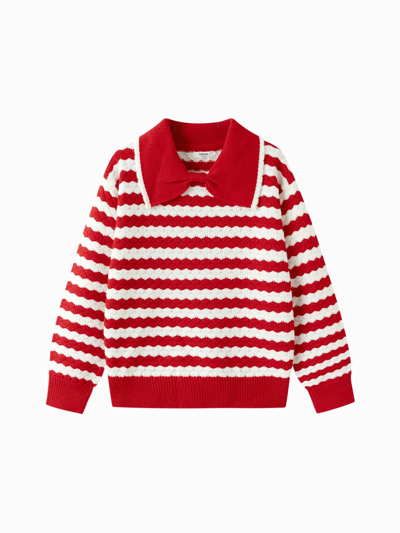 Balabala Children's Knitwear for Girls, 2024 Winter Striped Knitted Shirt with Bow Tie Inner Wear Top - Image 3