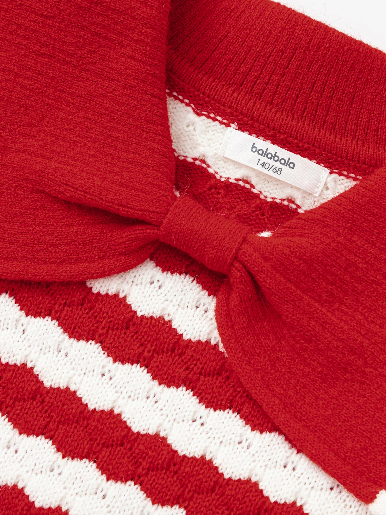 Balabala Children's Knitwear for Girls, 2024 Winter Striped Knitted Shirt with Bow Tie Inner Wear Top - Image 5
