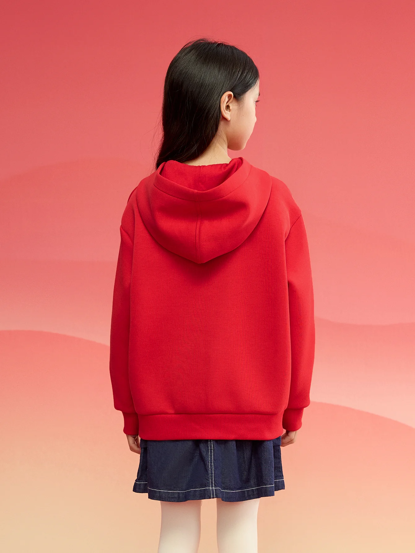 Balabala children's long-sleeved sweater girls 2025 winter new hooded love New Year red tops - Image 3