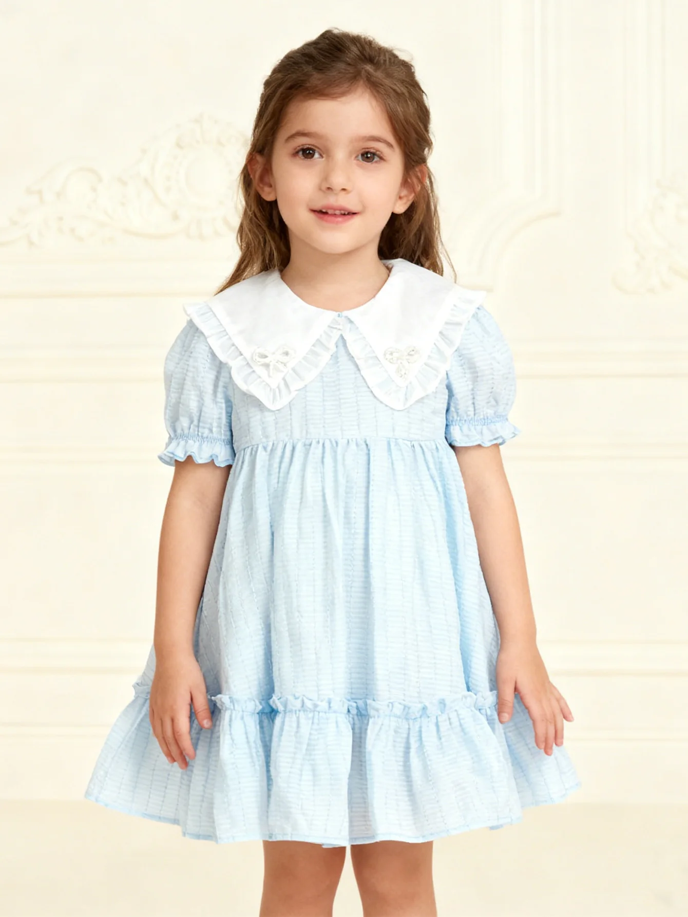 balabala Toddler Girl Woven Pink Blue One-Piece Dress - Image 10