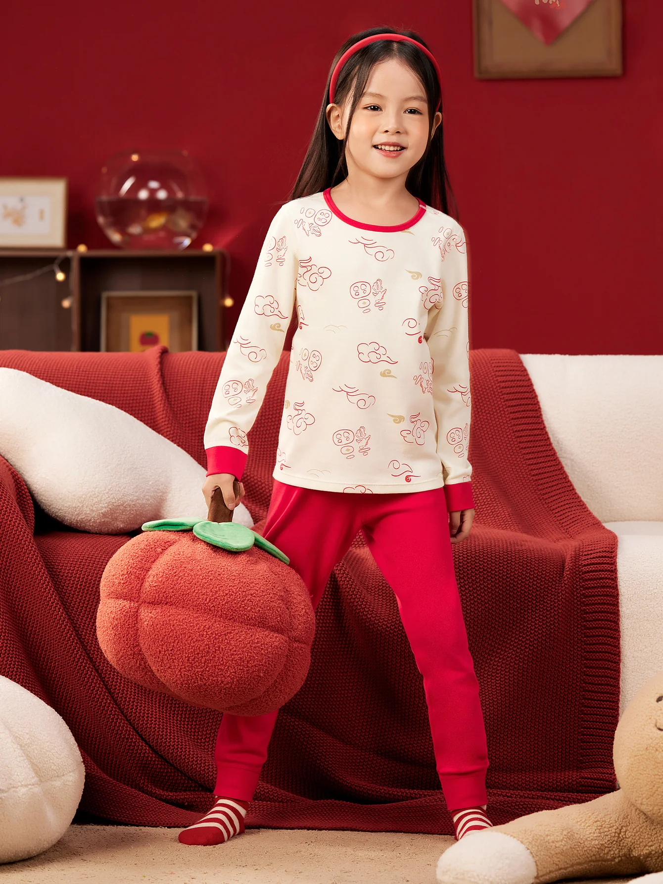 minibala Toddler Unisex New Year's Greetings Clothes Pure Cotton Zodiac Year Underwear Set Winter