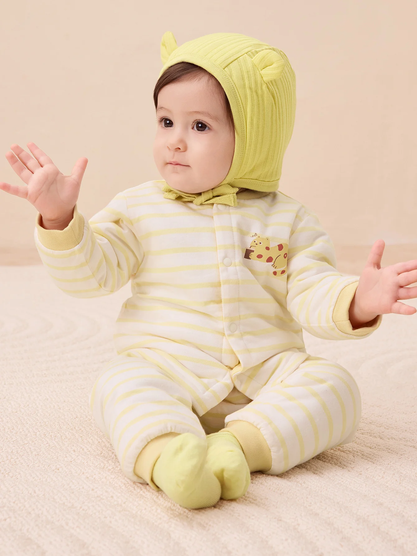 Unisex Baby Floral Striped Jacquard Lining Suit - Image 7