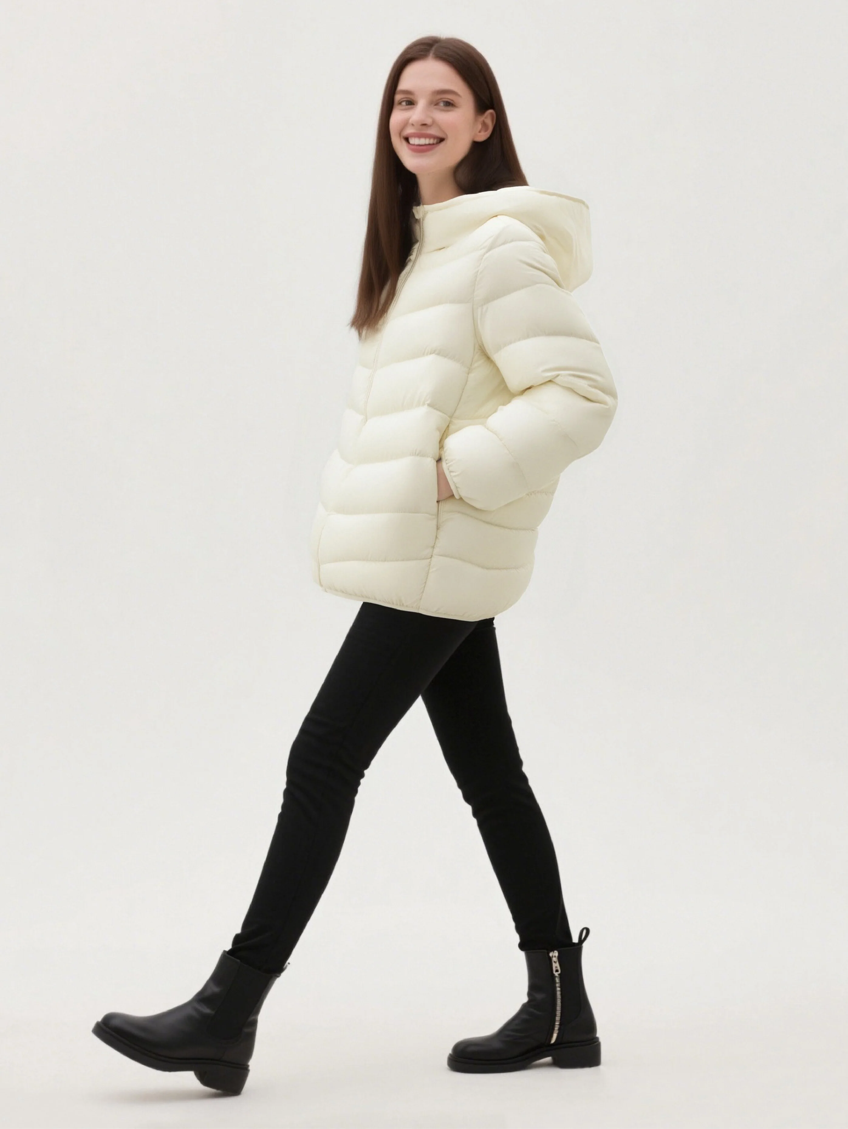 Unisex Family wear Cream White Down Jacket - Image 4