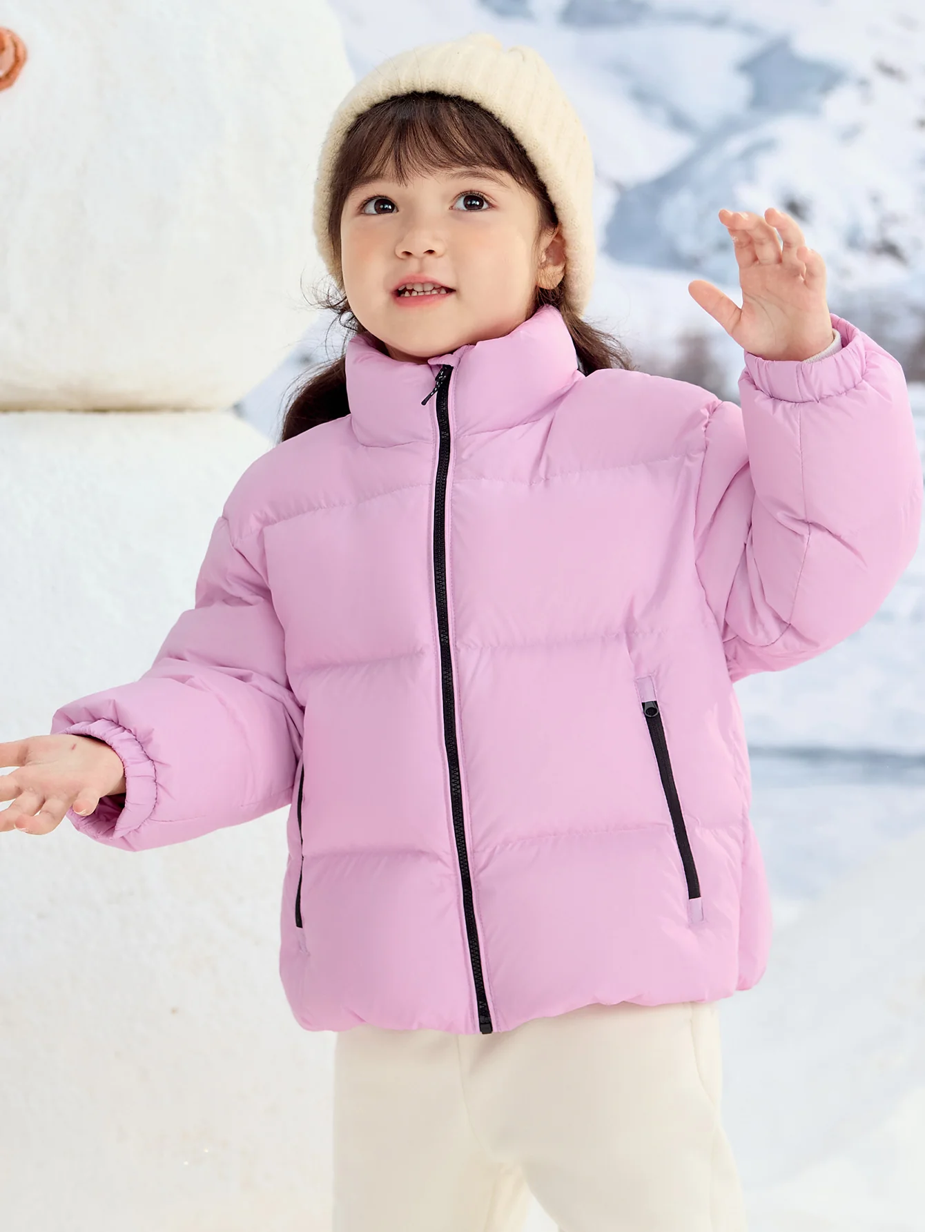 Unisex Parent-Child Stand-Up Collar Contrast Color Down Jacket - Image 14
