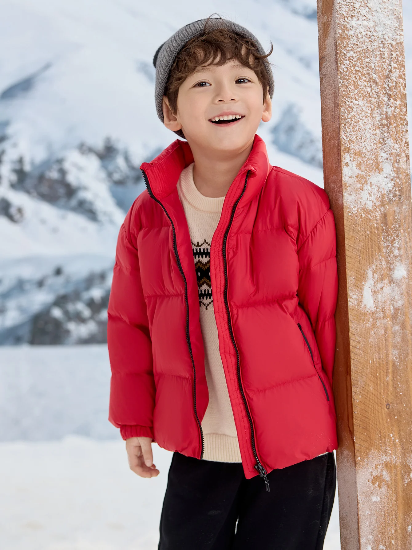 Unisex Parent-Child Stand-Up Collar Contrast Color Down Jacket - Image 19