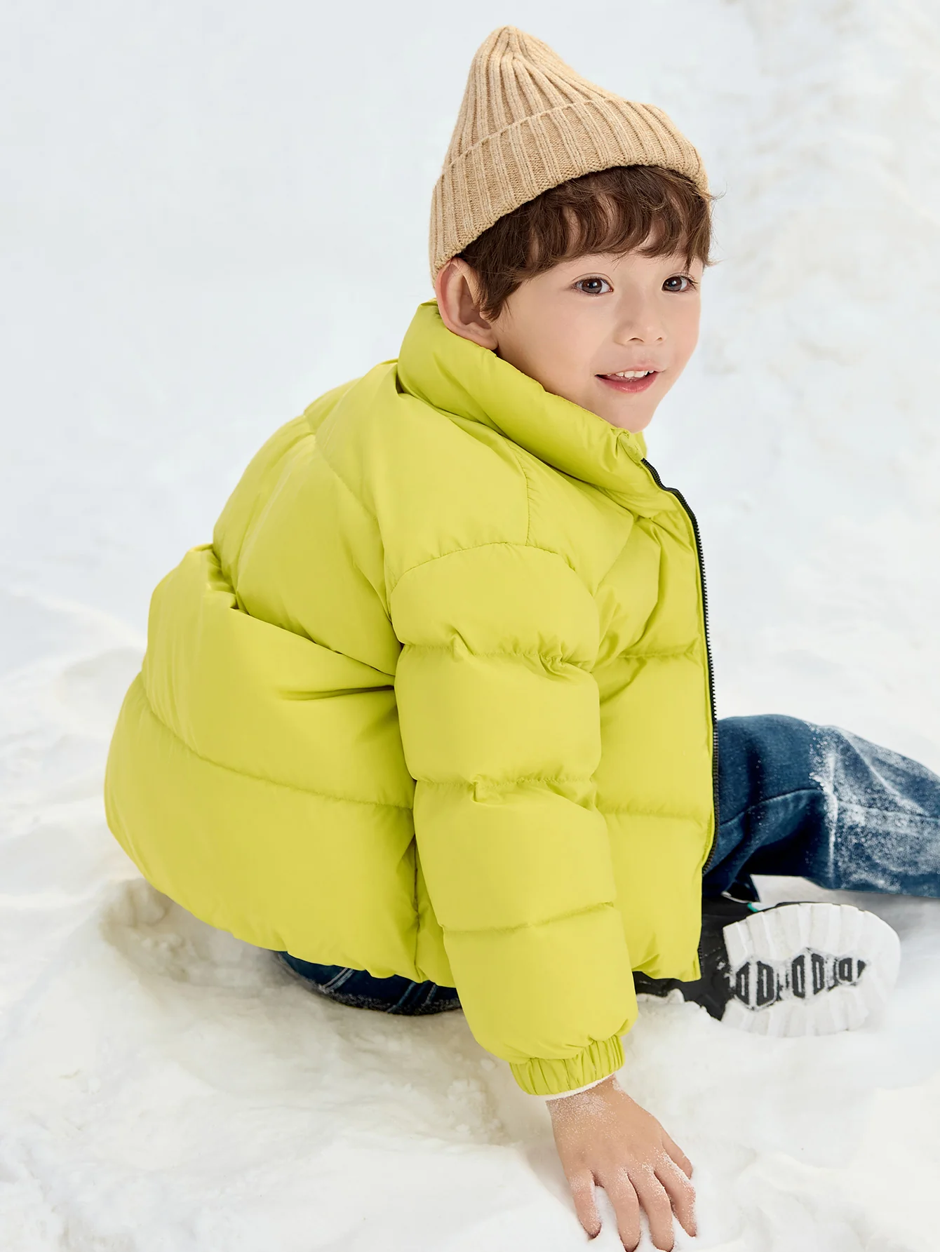 Unisex Parent-Child Stand-Up Collar Contrast Color Down Jacket - Image 3