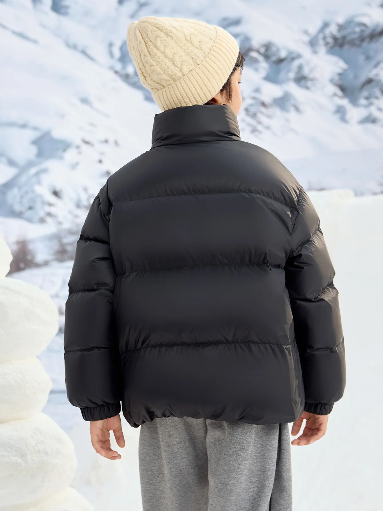 Unisex Parent-Child Stand-Up Collar Contrast Color Down Jacket - Image 33